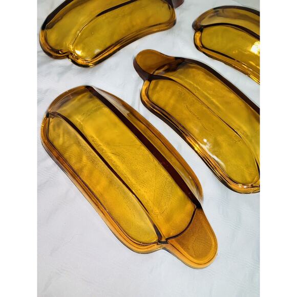 Set of 4 Vintage Amber Glass Banana Split Ice Cream Sundae Boat Dishes - Picture 3 of 13